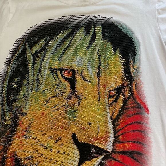 Heads Or Tails Rastafari Lion Crystal Rhinestone Embellished T-Shirt Size Large - Picture 3 of 10